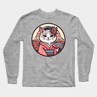 Japanese cat Kimono meow Long Sleeve T-Shirt